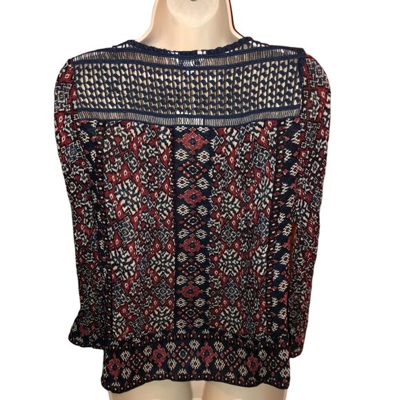 LUCKY BRAND Womens Top BOHO Peasant Navy Crochet Long Sleeve Button Cuff XS - Picture 4 of 8